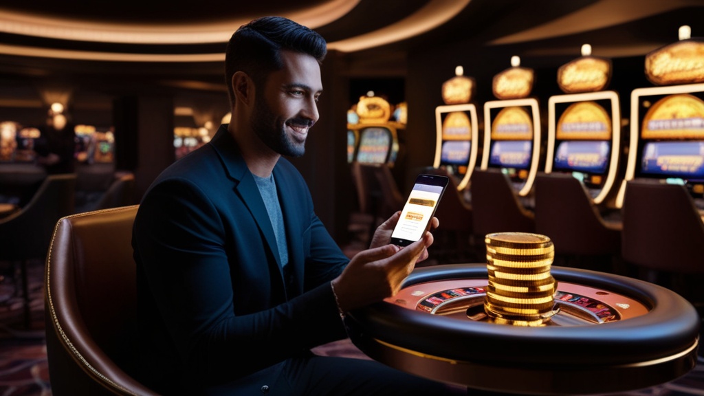 Vaste speler krijgt een promotiecode-melding in een donkere casino-lounge